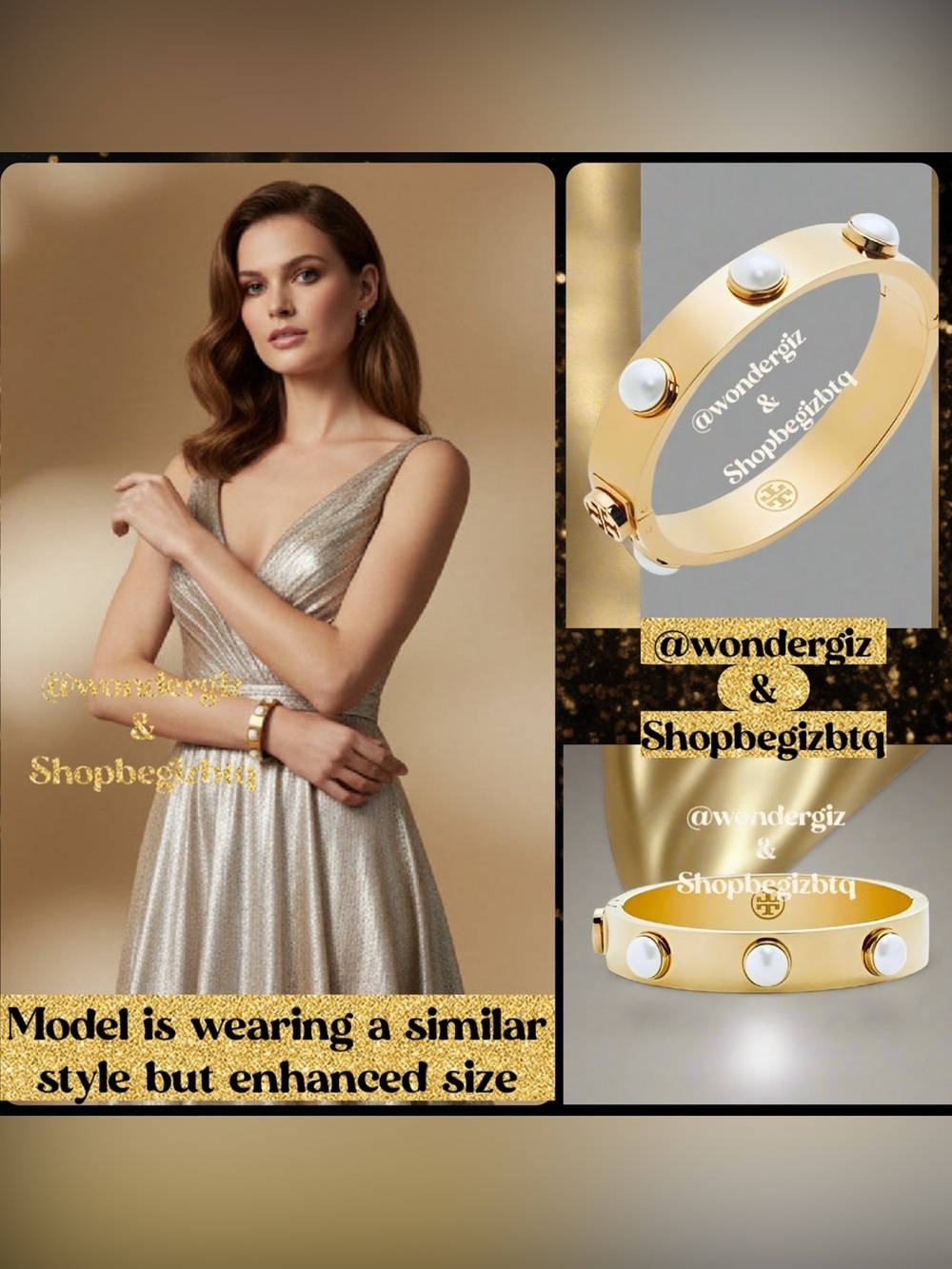 🆕 Tory Burch Authentic Metal Logo & Stud Pearls Swarovski Crystal Cuff Bracelet